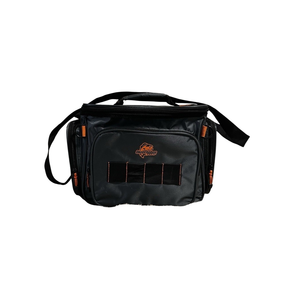 Okeechobee Fats Fishing Tackle Bag Gray Orange Medium Soft Side Shoulder Strap